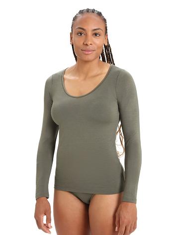 Dámské Spodní Prádlo Icebreaker Merino Siren Long Sleeve Sweetheart Top Olivy Zelené | CZ 1259TCEV